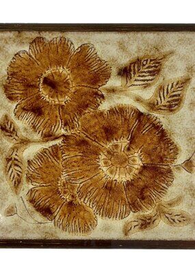 Vintage Floral Tile Trivet Made Italy Daisy Flower Wood Boho Cottagecore Granny